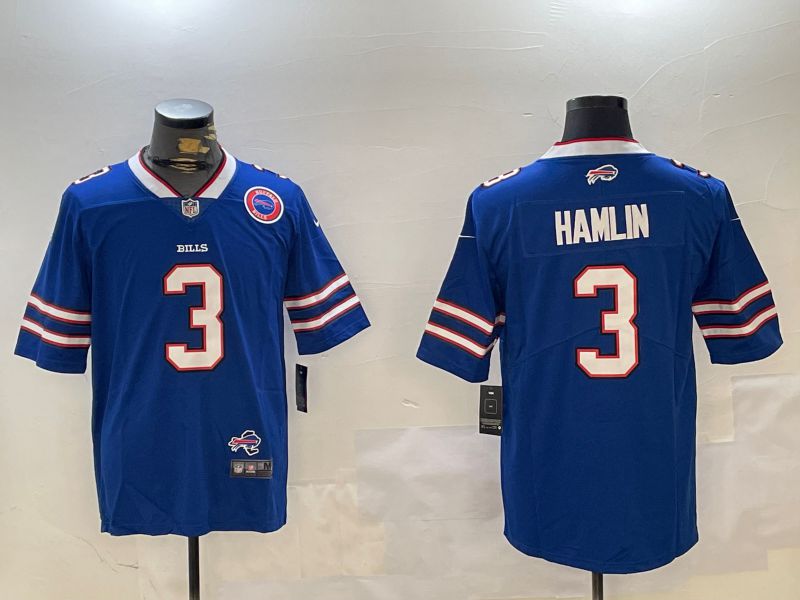 Men Buffalo Bills 3 Hamlin Blue Second generation 2024 Nike Limited NFL Jersey style 3